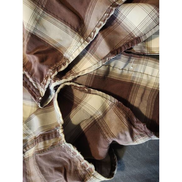 HOBIE Shirt Men's Brown Large Plaid Short Sleeve Button Front Embroidered READ‎ - Picture 5 of 9